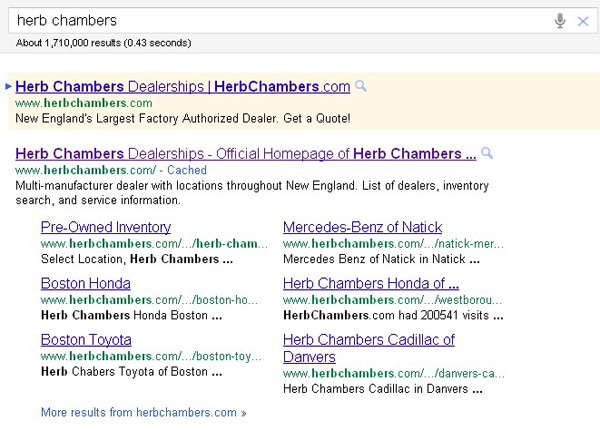 Herb Chambers Google SiteLinks